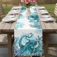 thumbnail image 4 of Ocean Green Octopus Table Runner - 90 Inch Long Coastal Coral Beach Nautical Starfish Cotton and Linen Blended Dress Scarves Farmhouse Table Runner for Kitchen Dining, Coffee Table, 13" x 90", 4 of 8
