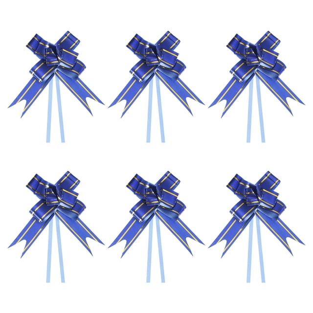 Unique Bargains 3.3inch Pull Bows Gift Wrapping Pull Bow Gold Thread Style Baskets Present Bows Ribbon Dark Blue 100 Pcs