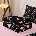thumbnail image 5 of Manfei Cute Art Cat Zipper Queen Comforter Set with Fitted Sheet and 2 Pillowcases, Kawaii Kitten Zipper Bedding Set, Black Pink, Pink Reversible, 4-Piece, 5 of 7