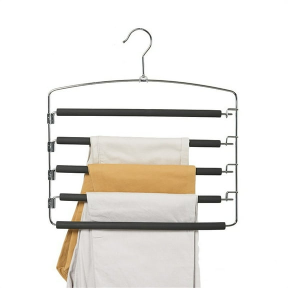 Black Pants Hangers Non Slip - Happon 1 Pack Space Saving Hanger 5-Layer Swing Arm Pants Hanger Metal Space Saver Hangers for Pants Jeans Scarf Trouser Tie Towel Clothes