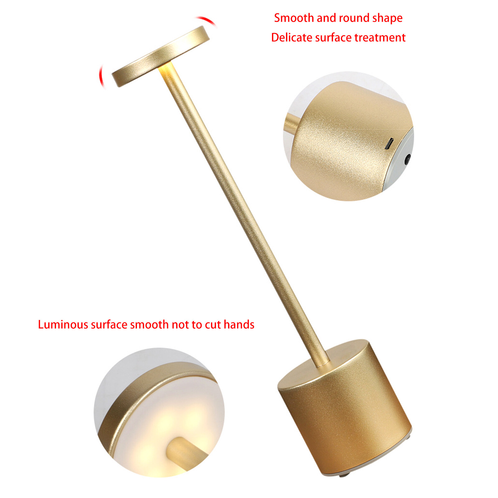 OhhGo Rechargeable Cordless LED Table Lamp, Portable LED Touch Lamp 3 Level Dimmable Tables Lights Reading Lamps 5200mah Battery Powered USB Bedside Lamps Decoration Lights（2 Pcs Gold)