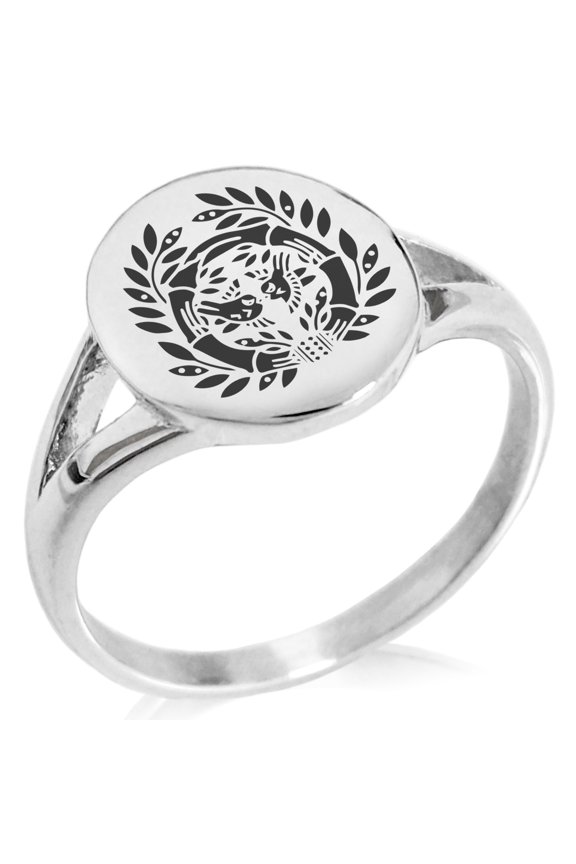 Stainless Steel Date Masamune Samurai Crest Minimalist Oval Top Polished Statement Signet Ring