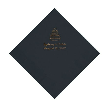 Black Wedding Cake Personalized Napkins With Gold Foil Luncheon