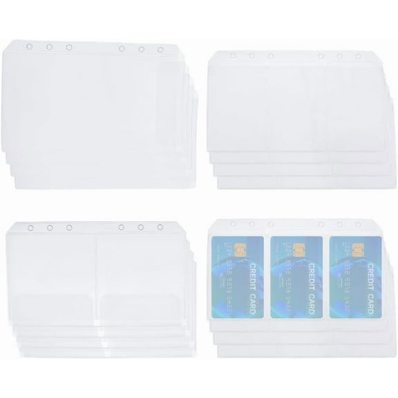 12PCS 3 Styles A6 Size Binder Pockets 6 Holes Budget Cash Envelopes Plastic Binder Zipper Folders Waterproof Binder Pouch Document Filing Storage Bags for Budgeting 6-Ring Binder Notebook Clear PVC
