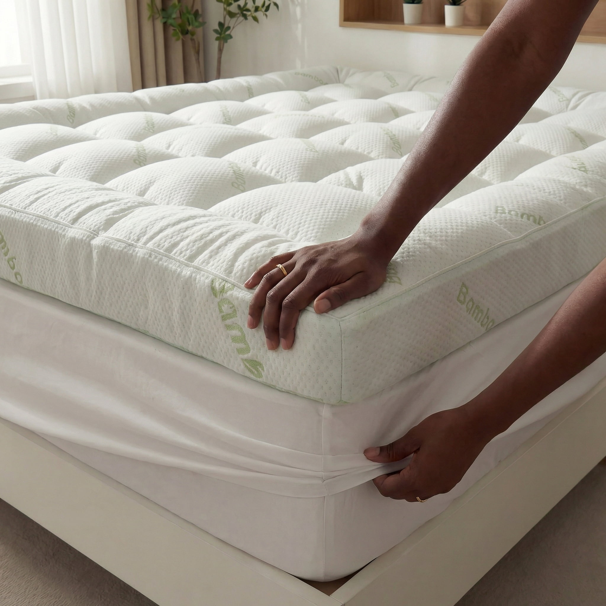 Premium Bamboo Mattress Topper, Ultra Soft Cooling Mattress Pad, Breathable Pillow Top Mattress Cover with Deep Pocket, Machine Washable
