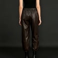 thumbnail image 7 of Tqyyweavej Faux Leather Pants for Women High Waist Elastic Waist Casual PU Trousers Drawstring Solid Color Wide Leg Pants Size S to L, 7 of 7