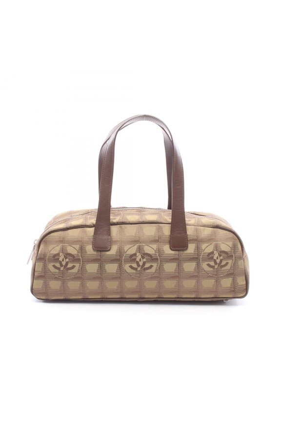 Pre-Owned Chanel New Travel Line Handbag, Leather and Nylon Canvas, Women's, Khaki/Brown