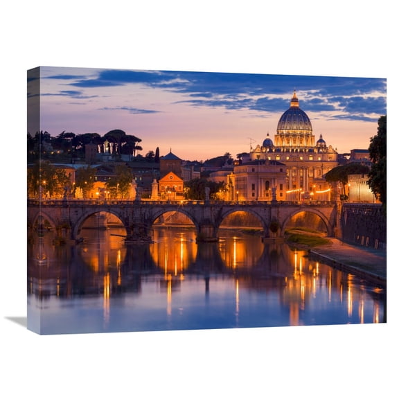 Global Gallery Anonymous,'Night view at St. Peter's cathedral, Rome' Stretched Canvas Artwork