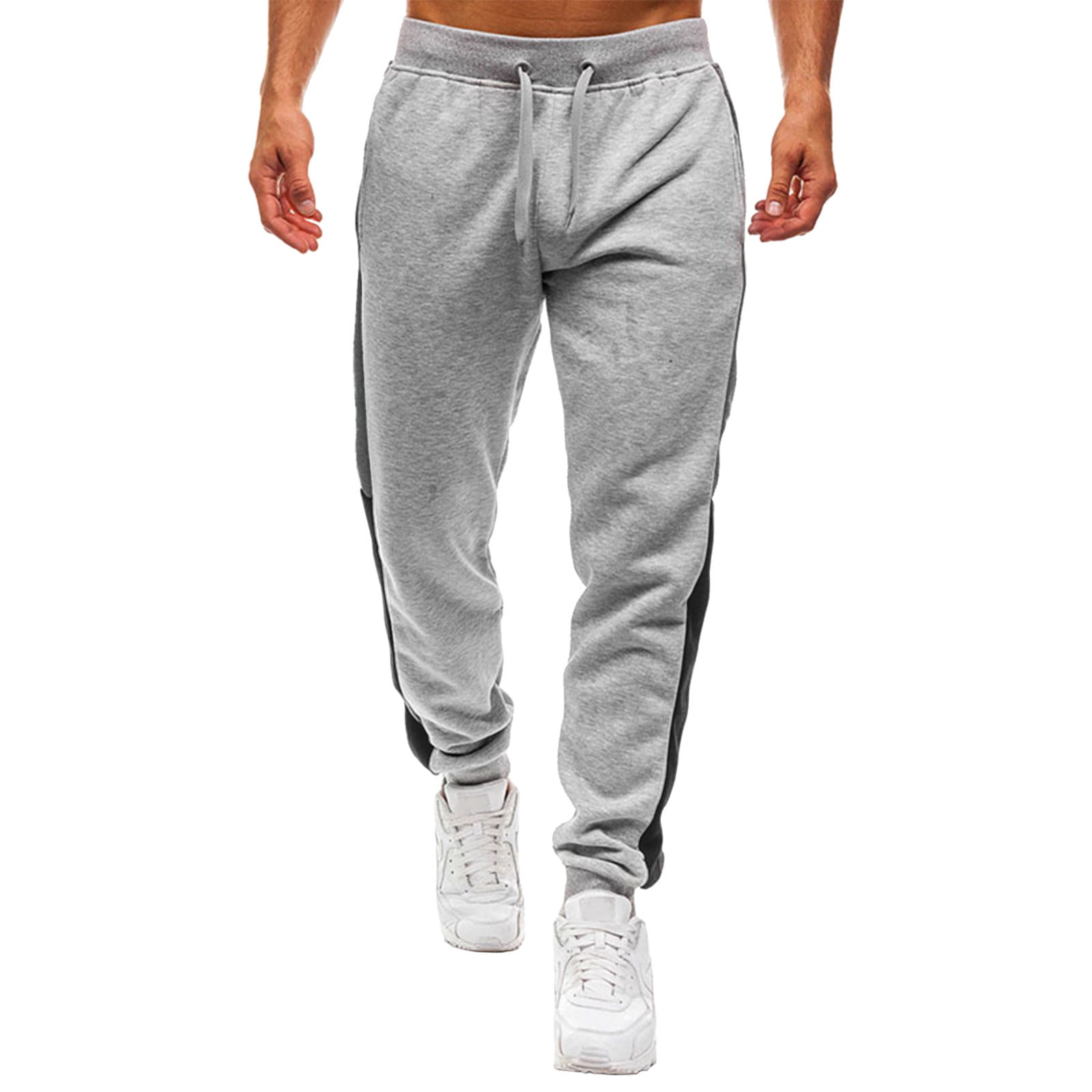 BHSJ Men Splicing Printed Overalls Casual Workout Pants Pocket Sport Pants Daily Solid Drawstring Trousers Sweatpants 