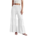 thumbnail image 2 of Sevevn Women's Solid Color Fashionable Pleated Hem Loose Skirt Pants Style Pants White S Deal of the Week, 2 of 7