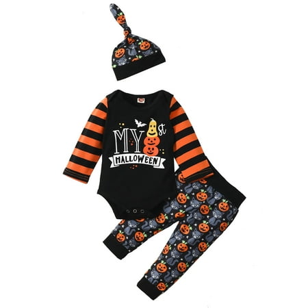 

Qiylii Halloween Baby Girls Boys Outfit Long Sleeve Romper+Cartoon Pants+Cap