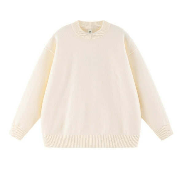 HJYCHN Women Long Sleeve Sweater Solid Color Crew Neck Casual Fall Winter Knit Pullover Lined Warm Sweaters for Cold Weather Beige XXXL