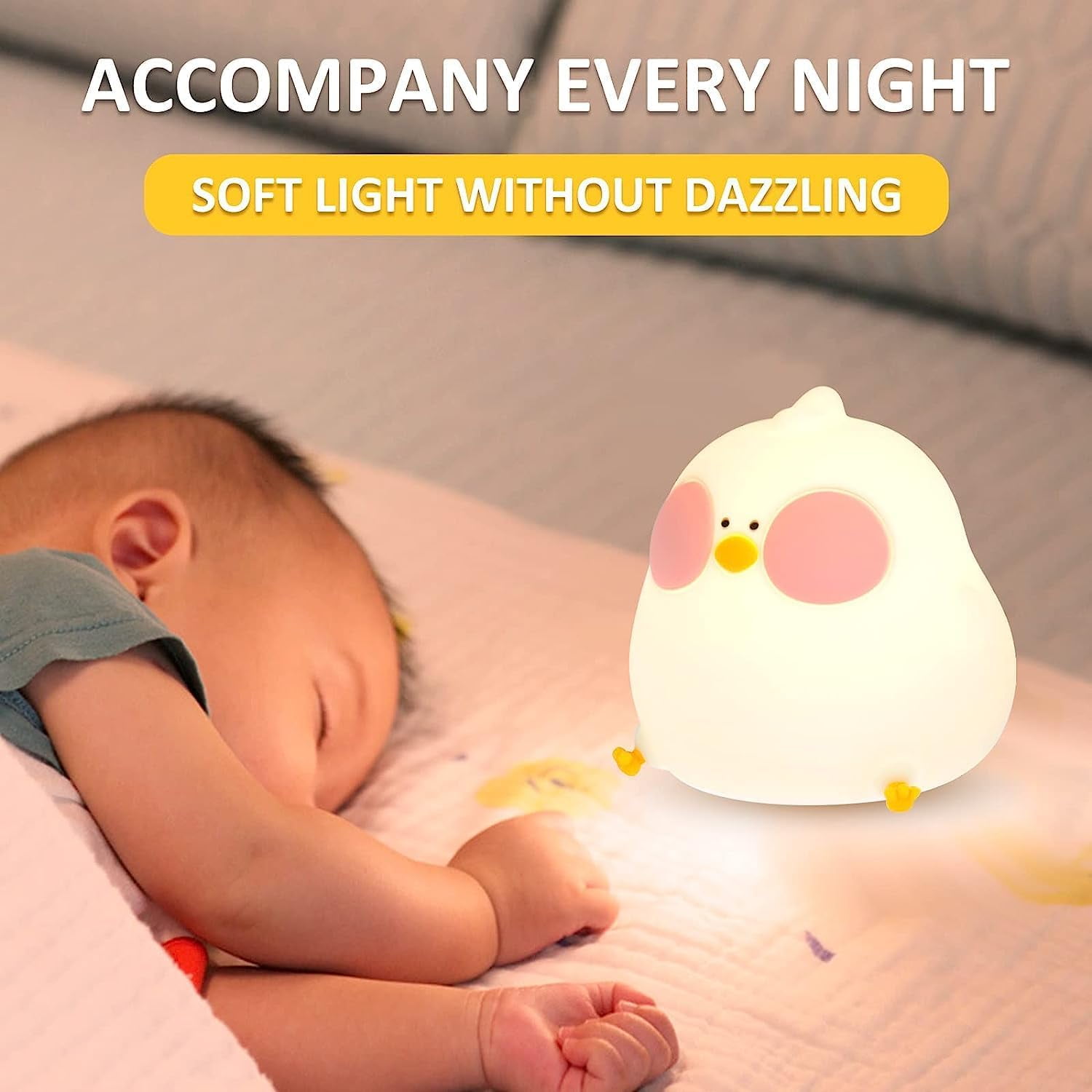 Baby Nightlight, Children's Nightlight, 7 Colors Kawaii Chicks, Rechargeable LED, Nightlight Girls Boys, Kawaii Bedroom Decor, Silicone Touch Child Bedside Lamp, Baby Gift Newborn