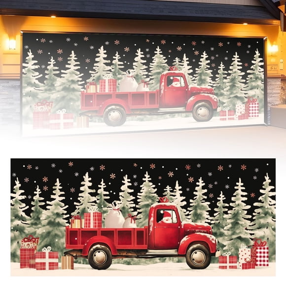 The Merry Party Santa Photography Garage Door Background 7x16 Ft Polyester Fabric Durable Long Lasting Versatile Easy Installation for Parties Photo Shoots Festive Winter Events