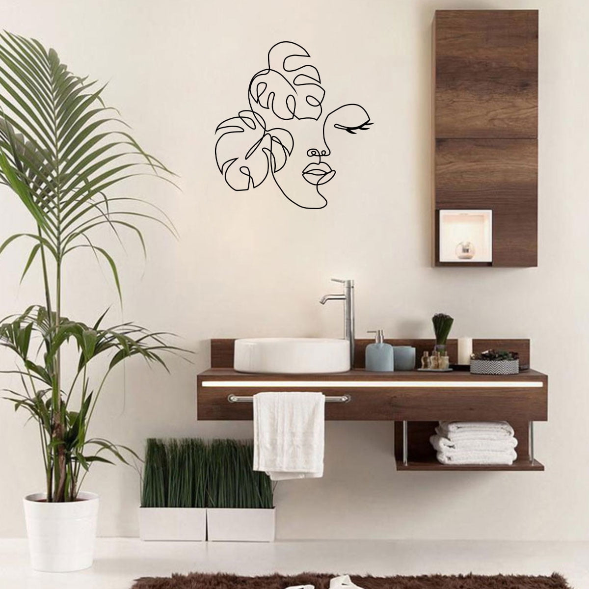 Metal Wall Art Minimalist Facial Line Wall Decor Abstract Iron Wall Sculpture Modern Black Home Hanging Wall Art Decor for Living Room Bedroom Bathroom Office