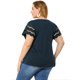 thumbnail image 5 of Women's Plus Size Tops Lace Panel Elegant Work Short Sleeve Top Dark Blue 3X, 5 of 7