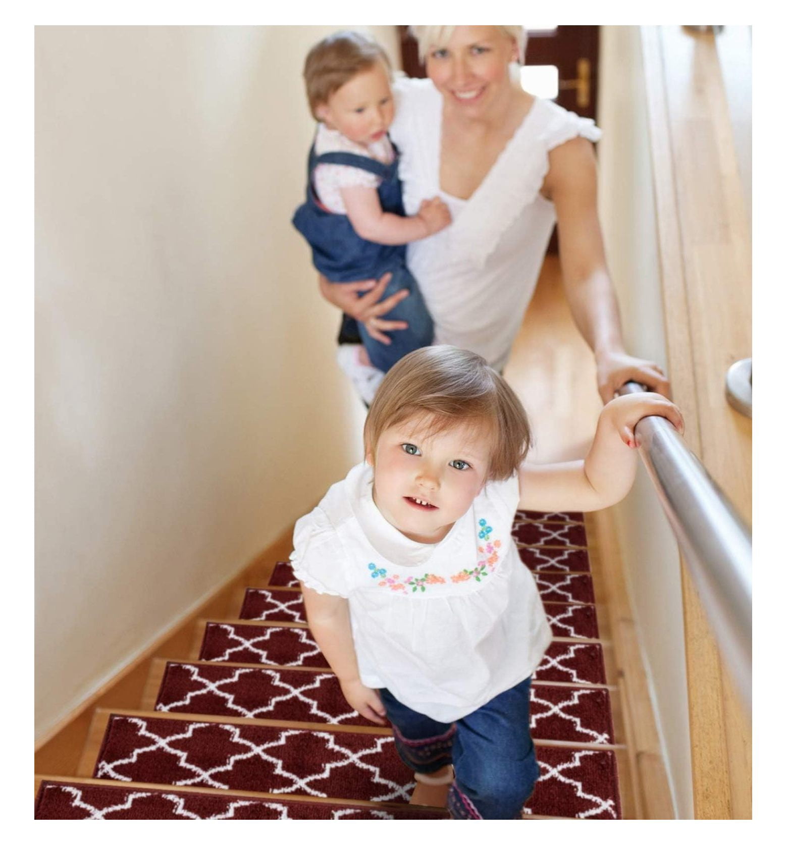 Stair Treads - 100% Polypropylene Carpet Strips for Indoor Stairs - Easy to Install Runner Rugs W/ Double Adhesive Tape - Safe, Extra-Grip, Decorative Mats - 4-Pack - Red