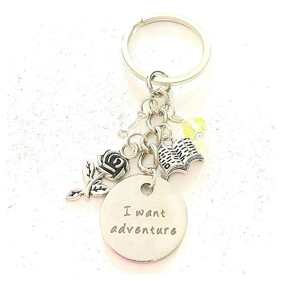 Hanalea Island Jewelry Co. I Want Adventure Beauty and the Beast Belle Accessories Silver Charm Keychain Gift for a Loving and Sweet Princess I Merchandise for Women