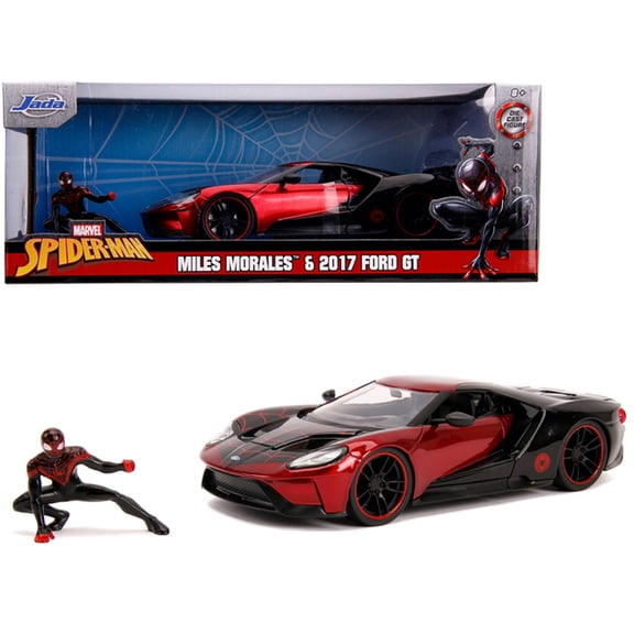 2017 Ford GT with Miles Morales Diecast Figurine "Spider Man" "Marvel" Series 1/24 Diecast Model Car by Jada