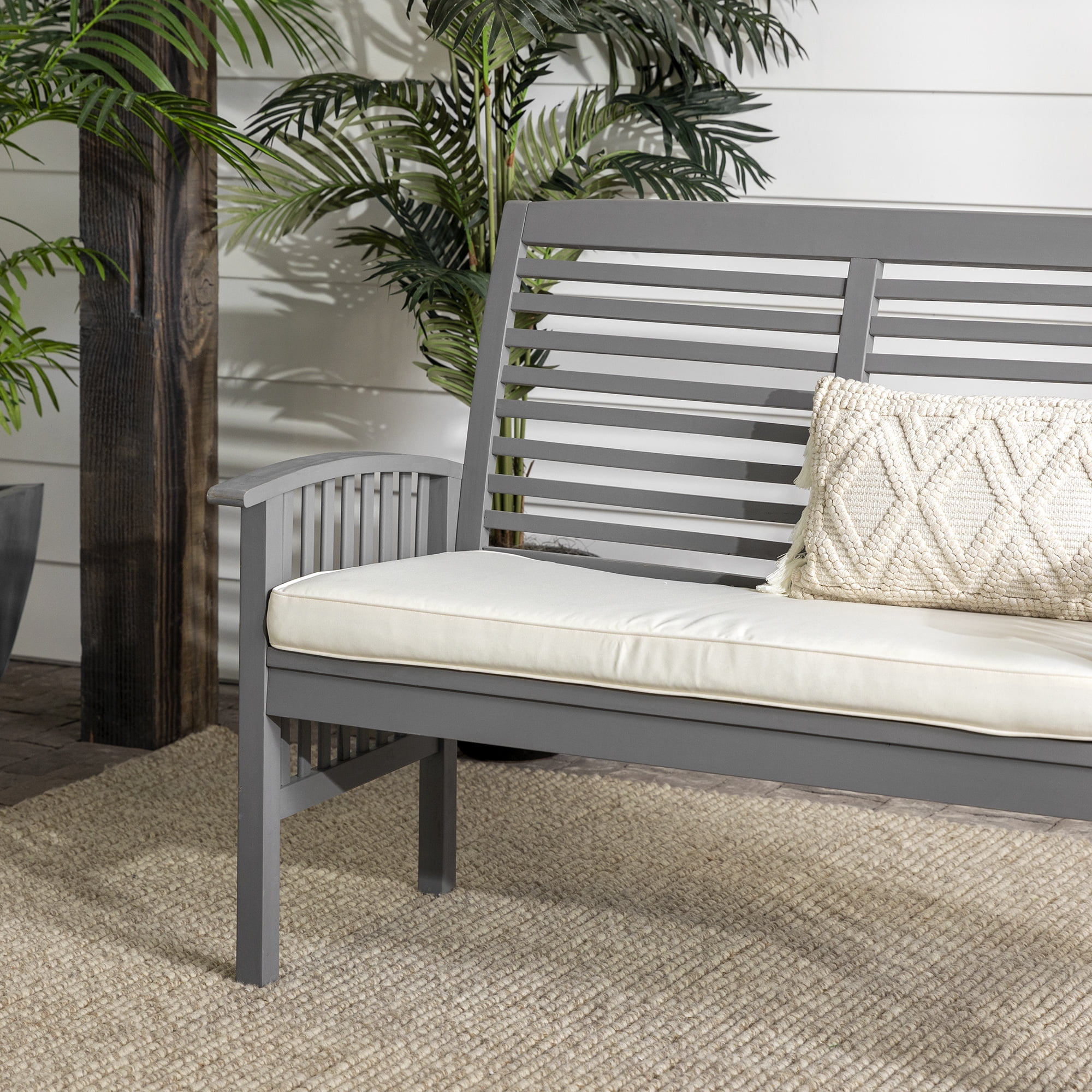 Walker Edison 48" Outdoor Patio Wood Loveseat With Cushions - Grey Wash