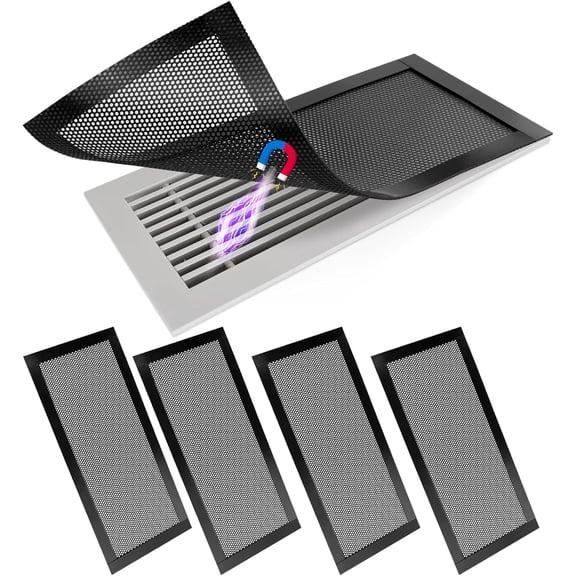 4P Magnetic Floor Vent Covers 5.5 x 12 Inch Air Vent Screen Cover Magnetic Floor Register Vent Covers Magnetic PVC Vent Mesh for Home Wall Ceiling Floor Catches Debris