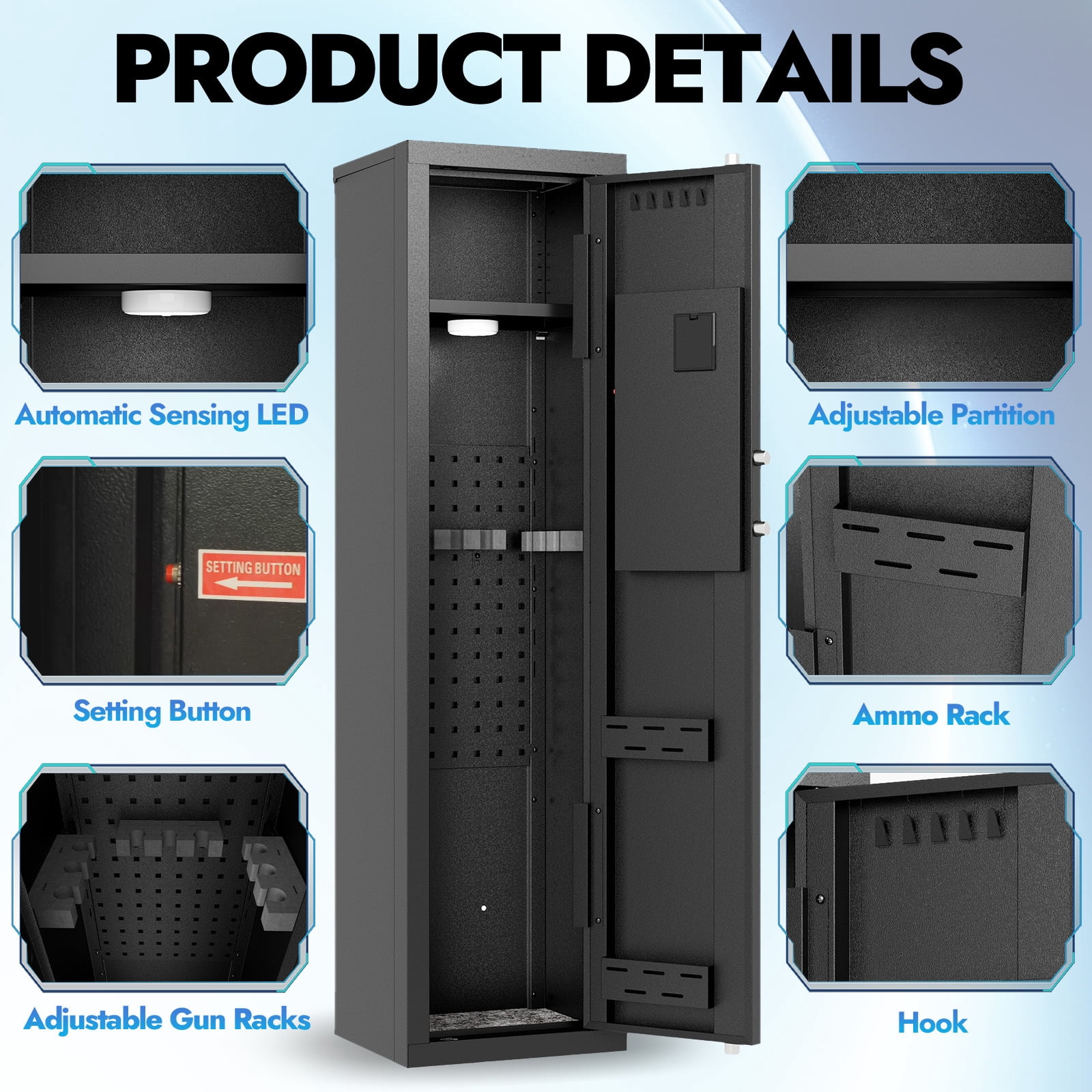 KAER 5-7 Gun Safe, Quick Access Gun Cabinet with Removable Shelf, Unassembled Rifle Safe for Rifle and Pistol