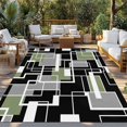 thumbnail image 2 of Sage Green Black Geometric Outdoor Rug for Patio/Deck/Porch, Non-Slip Large Area Rug 5 x 7 Ft, Modern Abstract Art Block Indoor Outdoor Rugs Washable Area Rugs, Reversible Camping Rug Carpet Runner, 2 of 8