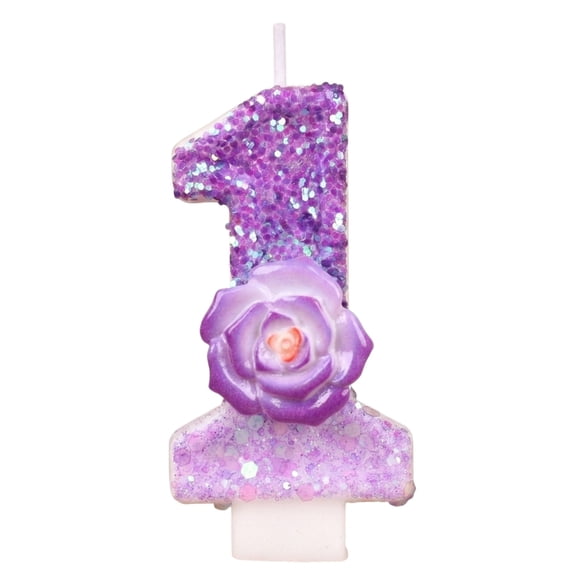 Goleeg Bougies Chiffres Pailletées Violettes pour Gâteau, Accent de Fleur Scintillant à la Base, Décoration de Gâteau Idéale pour Fêtes d'Anniversaire, Anniversaire de Mariage et Autres Célébrations Numéro 1