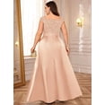 thumbnail image 2 of Champagne Plus Size Sleeveless Sequin Lace Bodice Satin Split Thigh Formal Evening Gown, 2 of 8