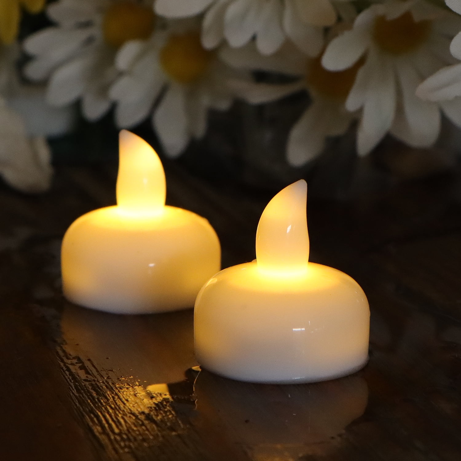 FCMSHAMD 24 Pcs White Flameless Floating Candles, Warm White Led Flickering Tealight Candles in Bulk, Decor for Wedding, Party, Centerpiece, Pool, Christmas