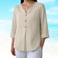 thumbnail image 6 of Womens Linen Tops Summer Linen Tops Womens Gauze Tops Loose Fit Tee Shirt Women Peasant Tops For Women Summer Blouses For Women Beach Vacation Tshirts Flowy Tops For Women Beige S, 6 of 8