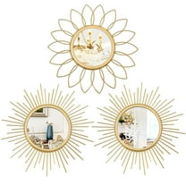 Metal Sunburst Wall Mirrors Decorative Hanging Wall Art Home Décor for Living Room Bedroom Entryway (Gold, Flower Sunburst)