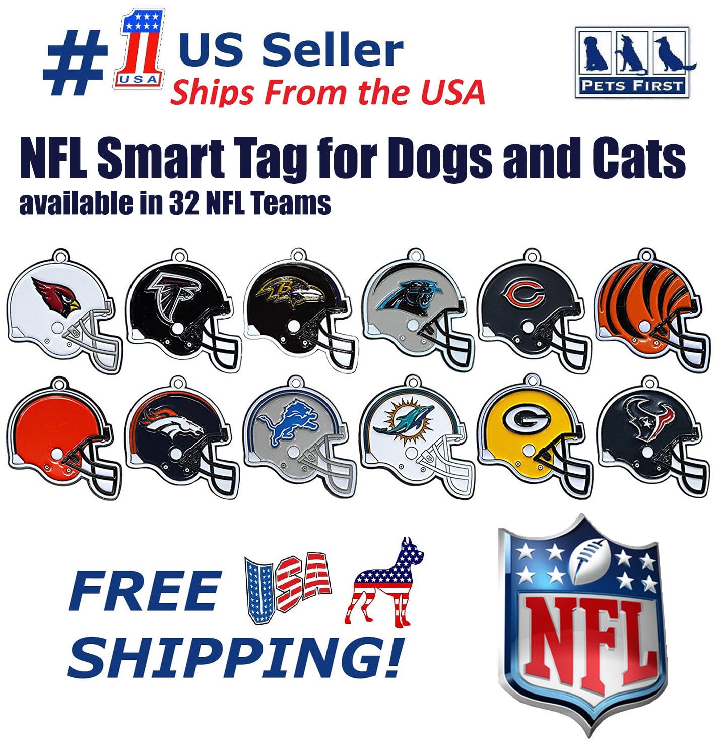 Carolina Panthers Pet Id Tag for Dogs /& Cats Personalized w// Name /& Number