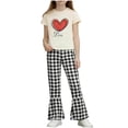 thumbnail image 2 of Stamzod 2 Piece Outfits for Girls Love Printed Short Sleeve T-Shirt and Flared Pants Lounge Set Girls Summer Clothes Black 3-4 Years, 2 of 9