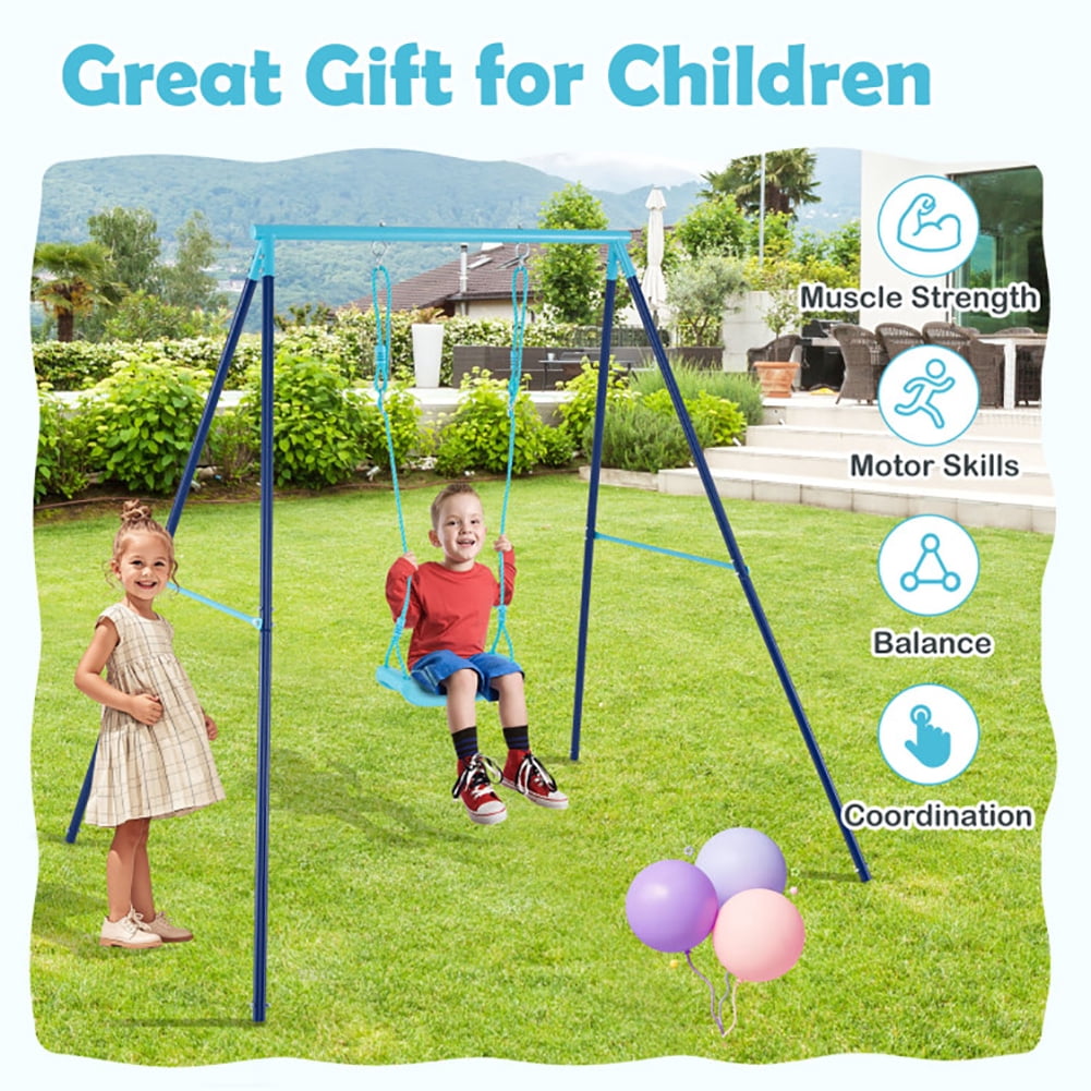 Yardi Yarda Outdoor Heavy Duty Metal Toddler Swing Set with Stand, Blue