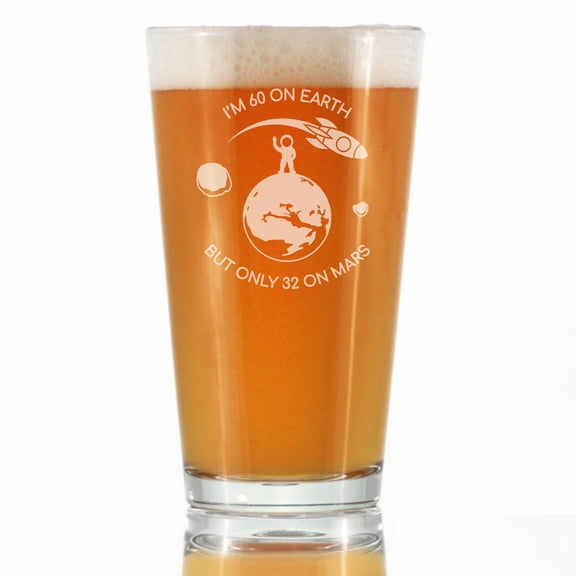 Bevvee Pint Glass 16 oz Age On Mars 60 Gifts for Space Enthusiasts Beer Glasses