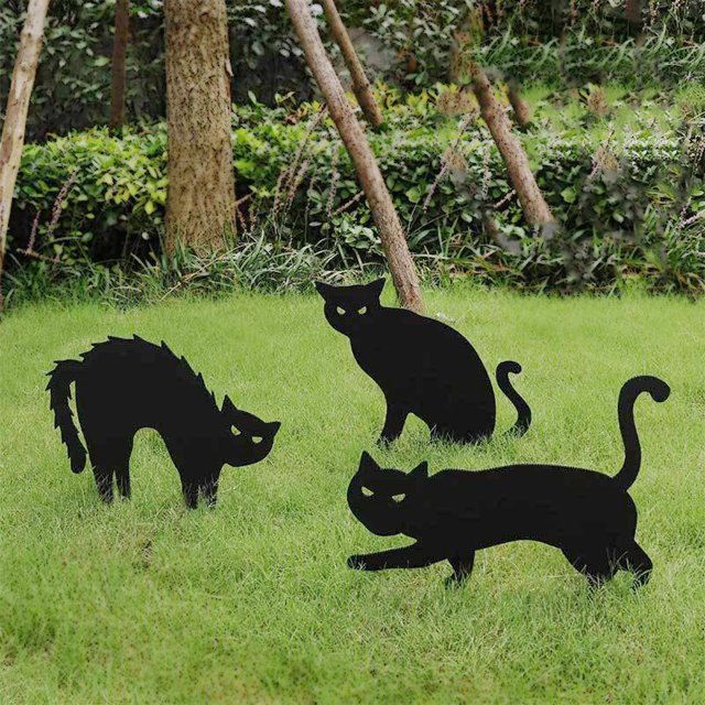 Paquete de 3 carteles de gato negro para patio con estacas, decoraciones de silueta aterradora para decoración de jardín al aire libre Fokelyi ZJWJ891