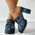 thumbnail image 2 of Womens Jeans Platform Mules High Heels Retro Casual Denim Chunky Pumps Summer Closed Toe Clogs Slides Sandals, 2 of 9