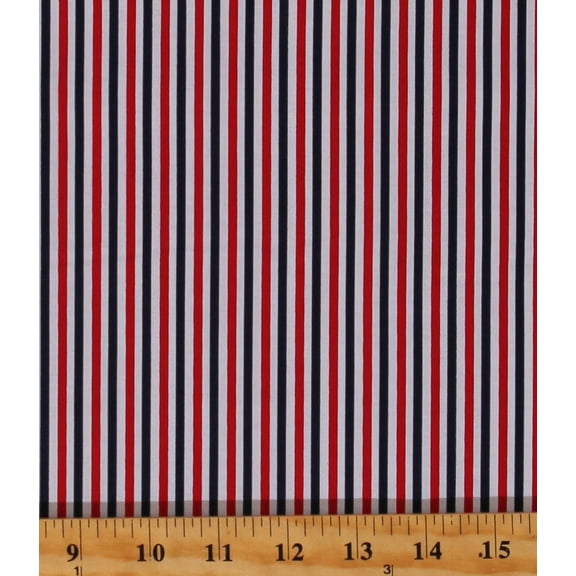 Cotton Patriotic Red White Blue 1/8" Stripes Striped Seasonal Basics Cotton Fabric Print by the Yard (C495-PATRIOTIC)