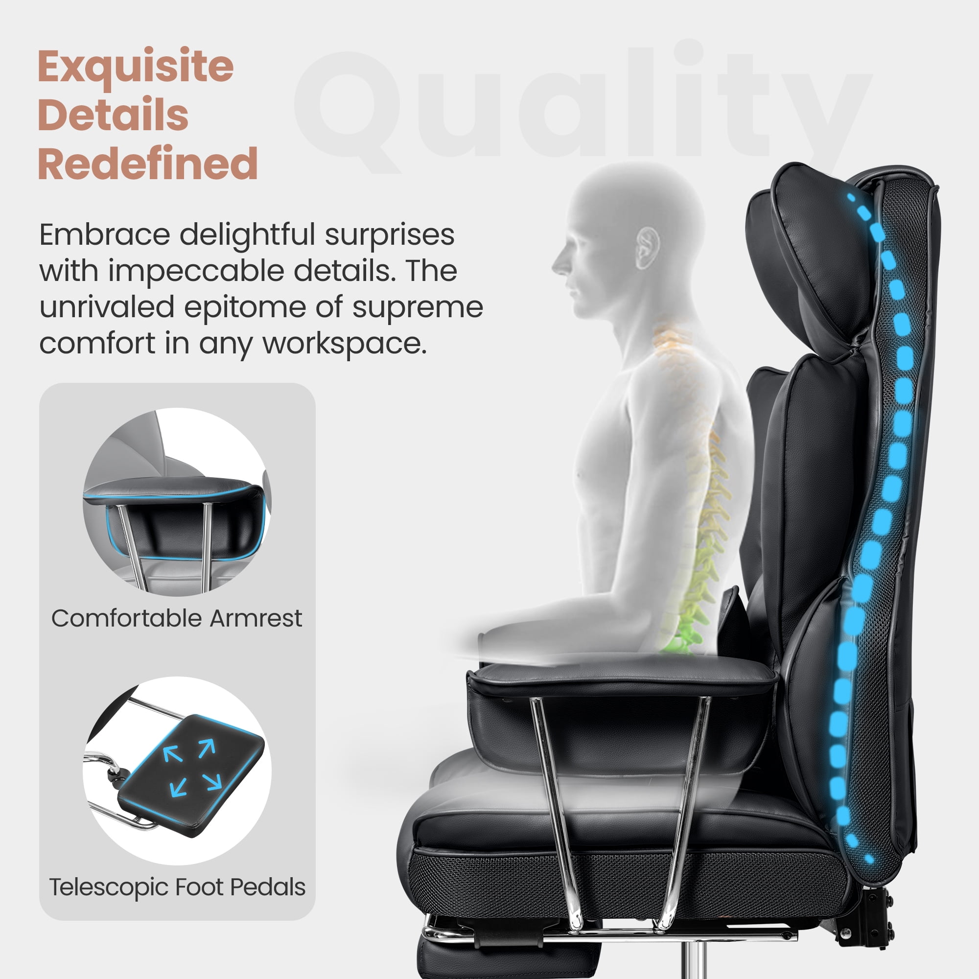 Premium Ergonomic Office Chair For Plus-Size Users, Executive High-Back Leather Seat With Enhanced Lumbar Support and Footrest for Home & Office