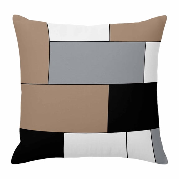 Brown Grey Geometric Pillow Covers 16x16 Inch, Modern Black White Abstract Art Linen Pillowcase with Invisible Zipper, Decorative Throw Pillow Covers Cushion Case for Couch Sofa Bed Living Room