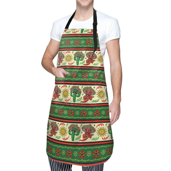 Kdxio Vintage Mexican Apron with Pockets Adjustable Kitchen Aprons for Men Women Waterproof Aprons for Cooking,Drawing,Crafting, Baking Household Cleaning
