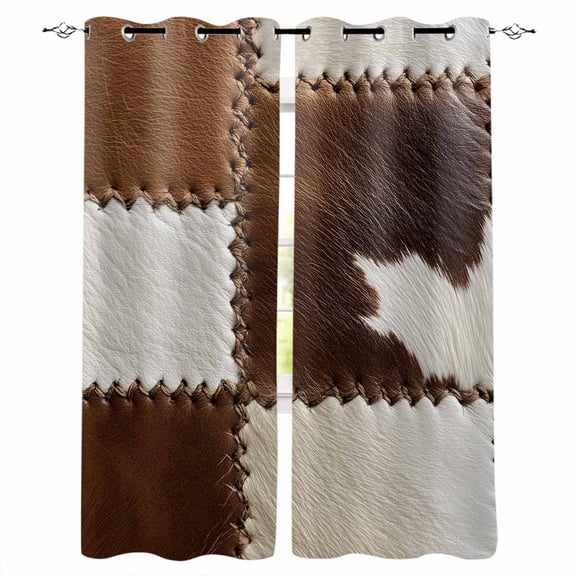 Brown White Leather Texture Blackout Curtains 45 Inches Long for Bedroom, Abstract Art Cowhide Thermal Insulated Room Darkening Black Out Window Curtain Panels Grommet Drapes for Living Room