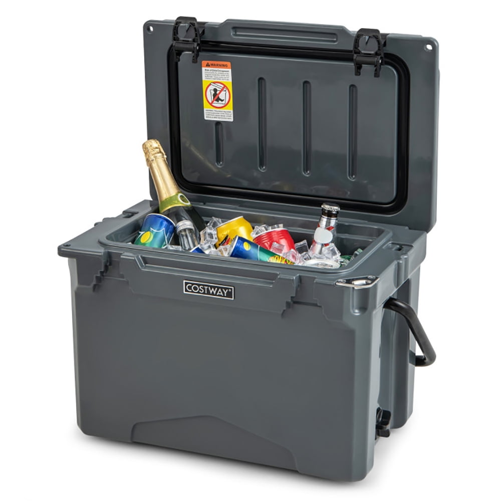 Aimee Lii 25 QT Hard Cooler with Aluminum Handle and Integrated Cup Holders, Travel Cooler, Gray