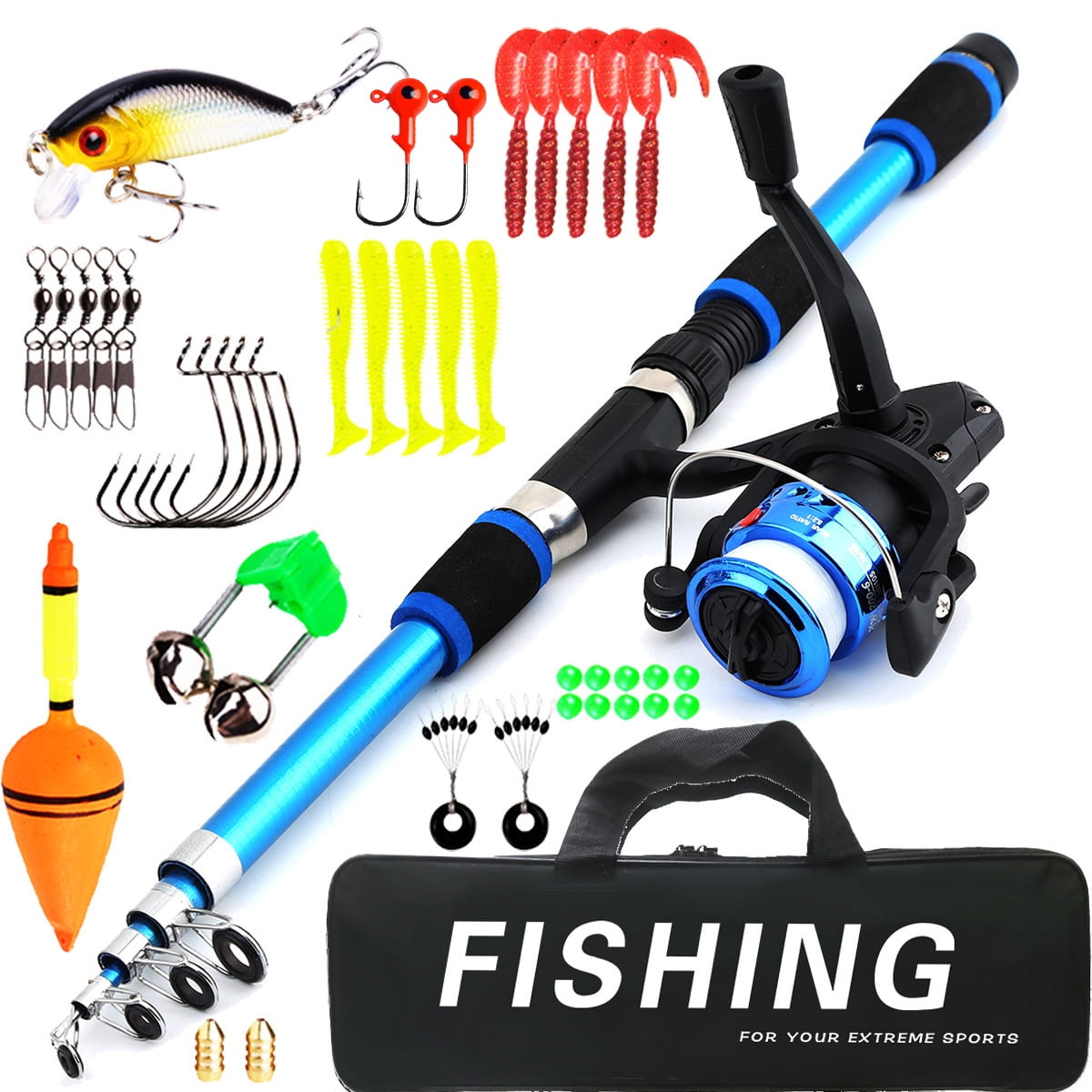 Fishing Pole Set Full Kits With Telescopic Fishing Rod And Spinning Reel Baits Hooks Travel Pole Sets For Outdoor Fishing Kits