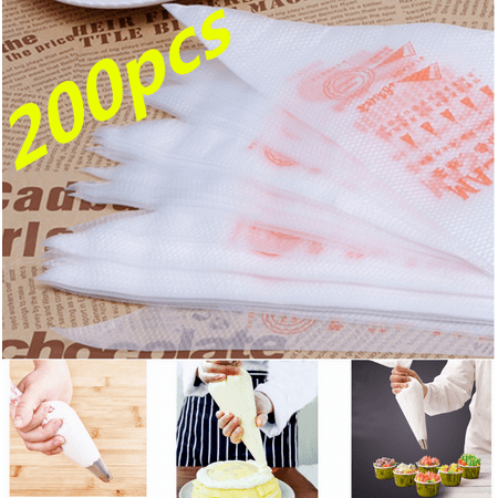 Peralng 200Pcs Thick Icing Piping Decorator Bags, Plastic Disposable Disposable Icing Pastry Bags for Cream Cake Lcing Sugarcraft Cupcake Baking, DIY Cake Decoration