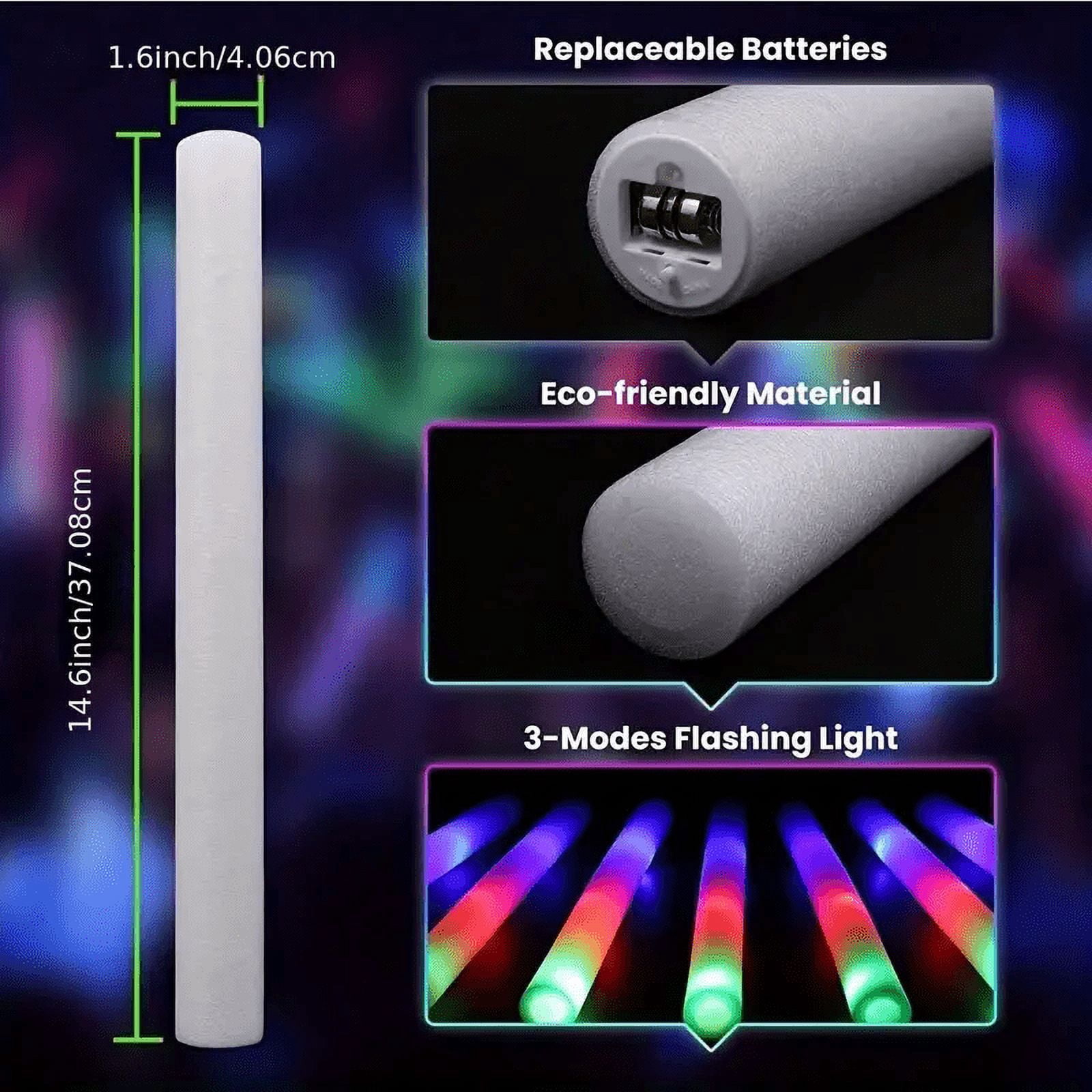 Micrency 102Pcs Foam Light Sticks - Glow-in-The-Dark with 3 Flashing Modes - Party, Wedding, Birthday, Concert, Halloween & Christmas Supplies
