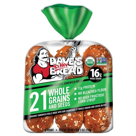 Dave's Killer Bread 21 Whole Grains and Seeds Organic Sandwich Rolls, Organic Sub Rolls, 6 Count