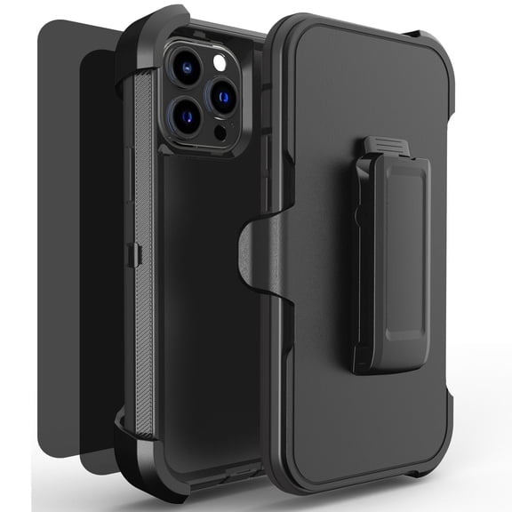Hotpom for iPhone 15 Pro Case with 2 Pack Privacy Screen Protector Heavy Duty Shockproof Drop Proof Protection Women Men universal Phone Cover with Black Belt Clip, Black/Black