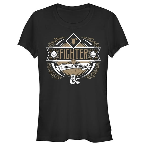 Junior's Dungeons & Dragons Fighter Combat-Trained Badge  Graphic Tee Black Small